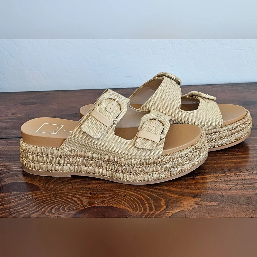 Dolce Vita Tan Platform Raffia Sandals w/Buckle Design Women's Sz 9 & 10 NWOB - Picture 1 of 8